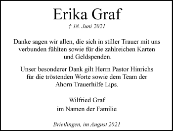 Anzeige von Erika Graf von LZ