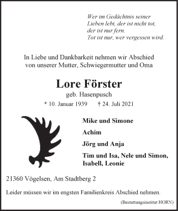 Anzeige von Lore Förster von LZ