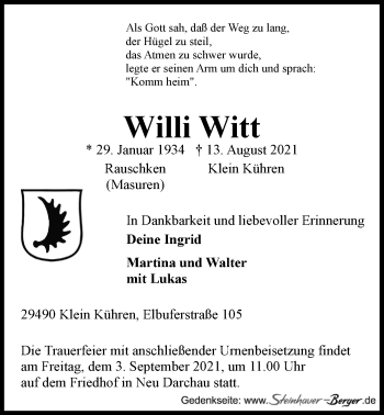 Anzeige von Willi Witt von LZ