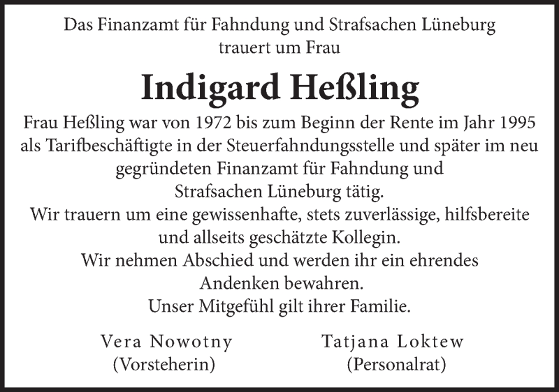  Traueranzeige für Indigard Heßling vom 10.09.2021 aus LZ