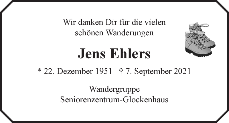  Traueranzeige für Jens Ehlers vom 15.09.2021 aus LZ