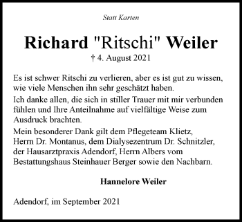 Anzeige von Richard Weiler von LZ