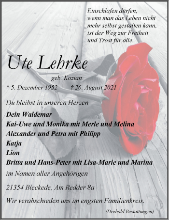 Anzeige von Ute Lehrke von LZ