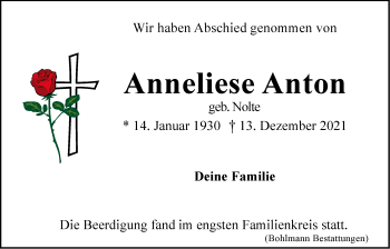 Anzeige von Anneliese Anton von LZ