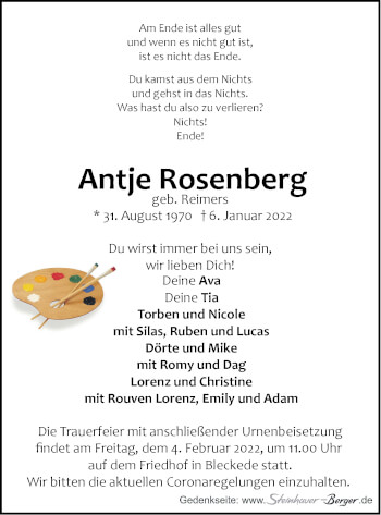 Anzeige von Antje Rosenberg von LZ