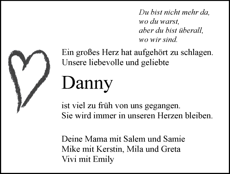  Traueranzeige für Danny  vom 31.12.2021 aus LZ