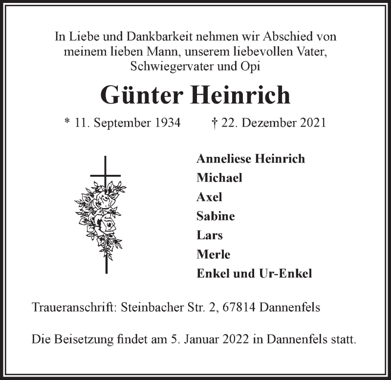  Traueranzeige für Günter Heinrich vom 31.12.2021 aus LZ
