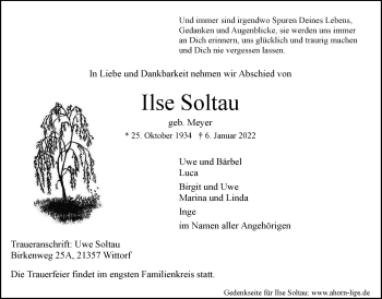 Anzeige von Ilse Soltau von LZ