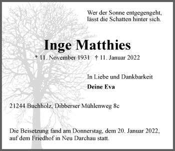 Anzeige von Inge Matthies von LZ