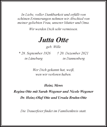 Anzeige von Jutta Otte von LZ