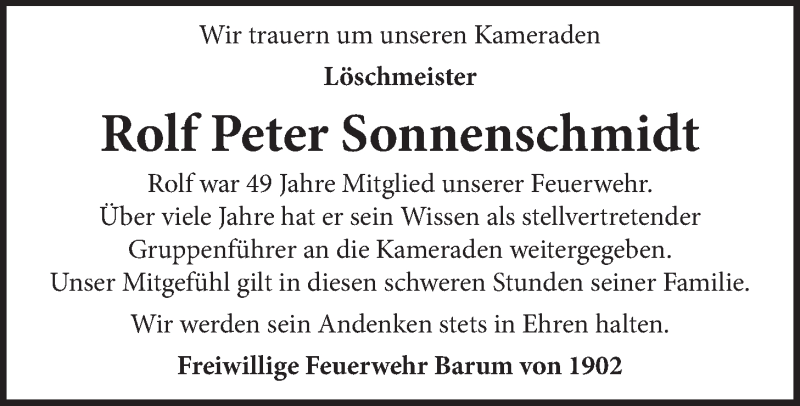  Traueranzeige für Rolf Peter Sonnenschmidt vom 18.01.2022 aus LZ