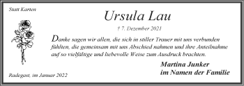 Anzeige von Ursula Lau von LZ