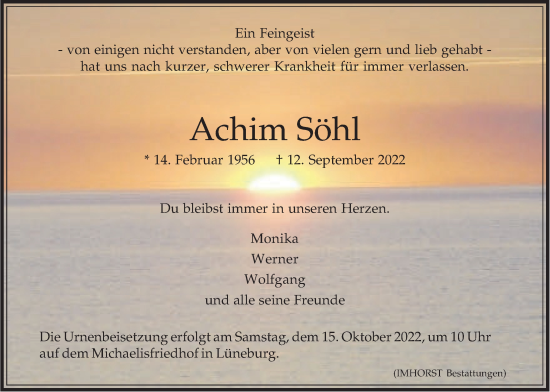 Anzeige von Achim Söhl von LZ