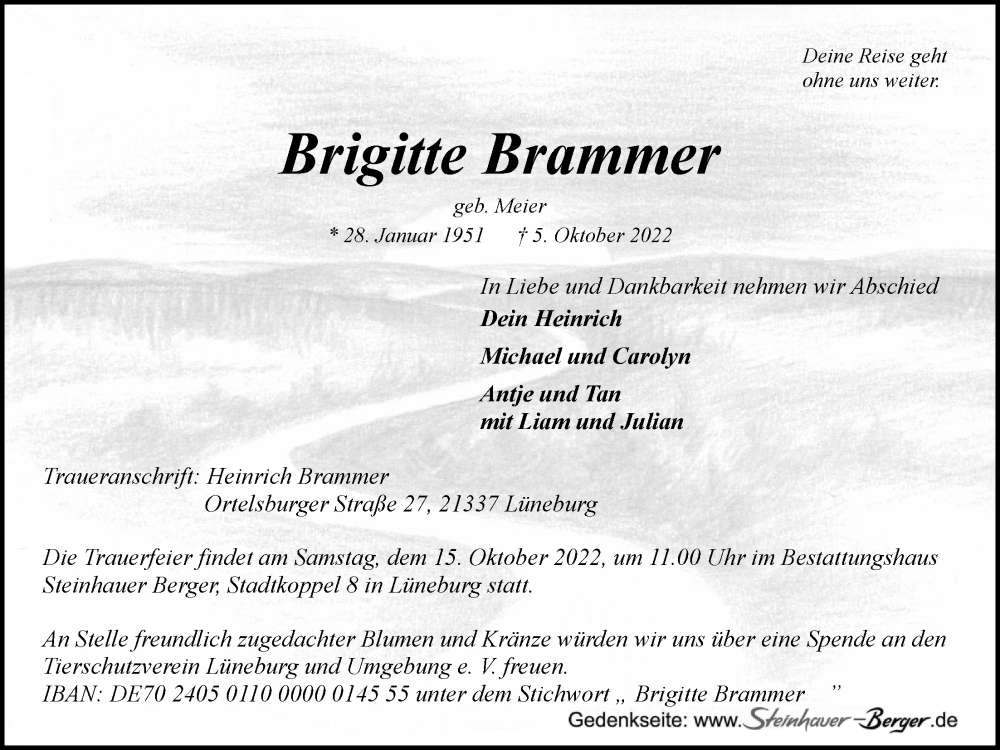  Traueranzeige für Brigitte Brammer vom 12.10.2022 aus LZ