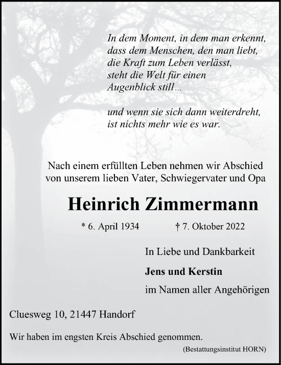 Anzeige von Heinrich Zimmermann von LZ