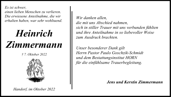 Anzeige von Heinrich Zimmermann von LZ