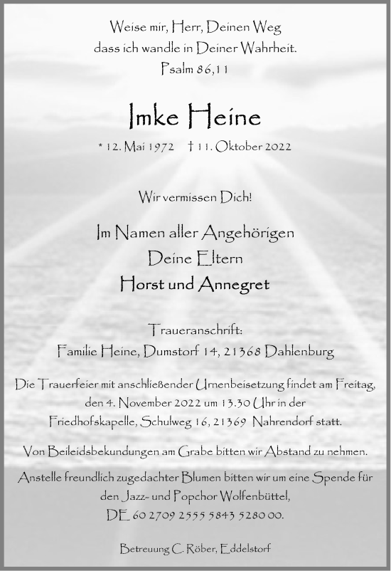 Anzeige von Imke Heine von LZ
