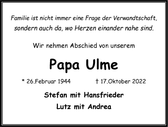 Anzeige von Papa Ulme  von LZ