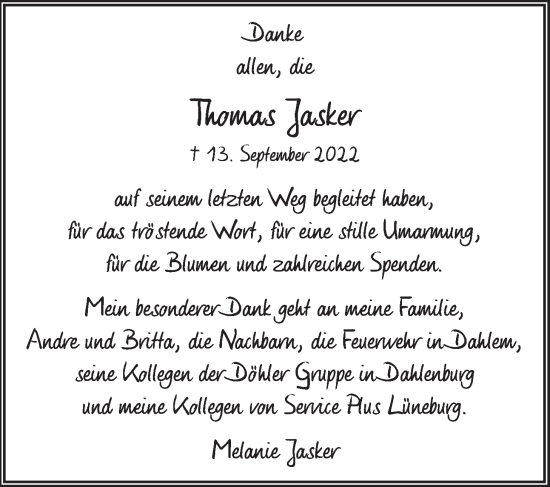 Anzeige von Thomas Jasker von LZ