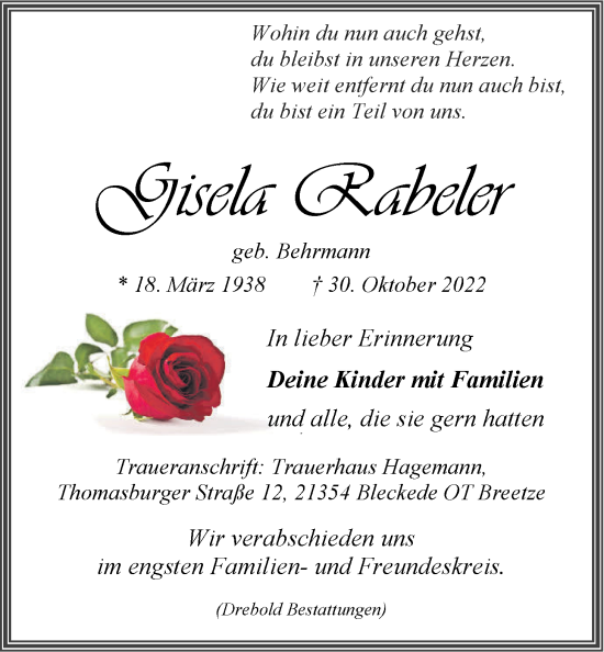 Anzeige von Gisela Rabeler von LZ