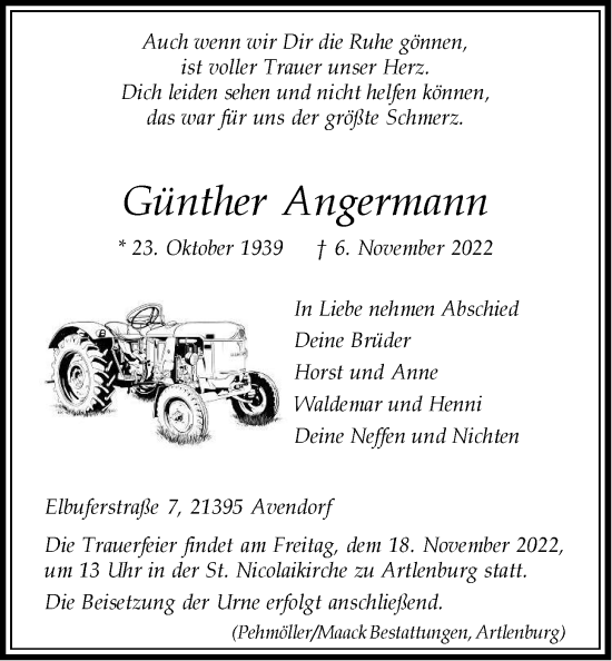 Anzeige von Günther Angermann von LZ