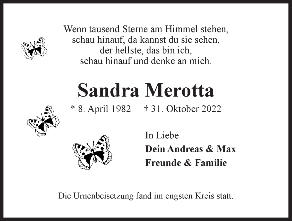  Traueranzeige für Sandra Merotta vom 19.11.2022 aus LZ