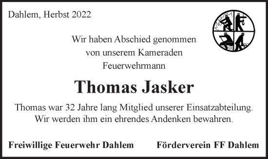 Anzeige von Thomas Jasker von LZ