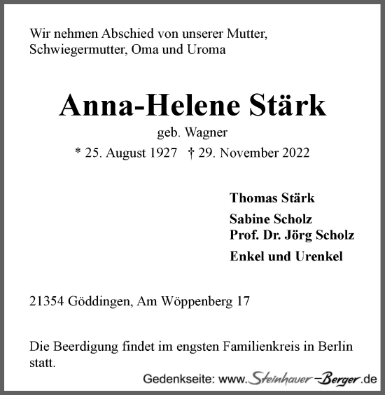 Anzeige von Anna-Helene Stärk von LZ