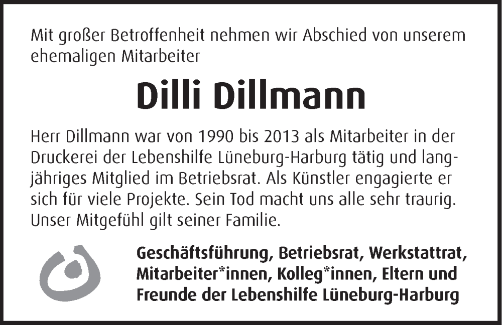  Traueranzeige für Dilli Dillmann vom 17.12.2022 aus LZ