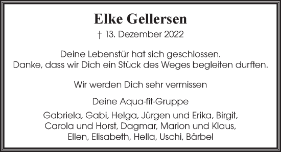 Anzeige von Elke Gellersen von LZ