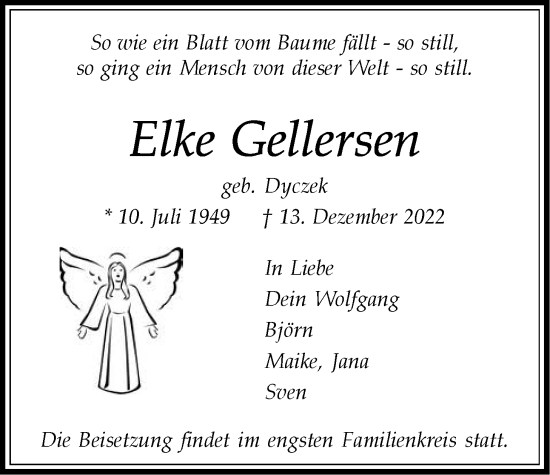 Anzeige von Elke Gellersen von LZ