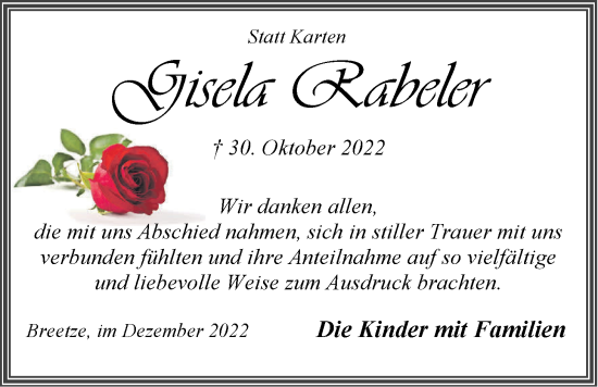 Anzeige von Gisela Rabeler von LZ