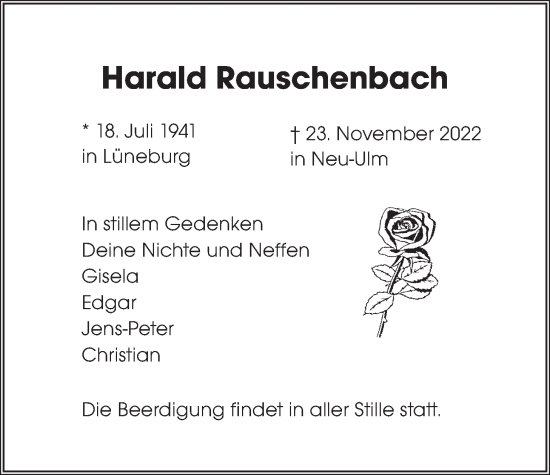 Anzeige von Harald Rauschenbach von LZ