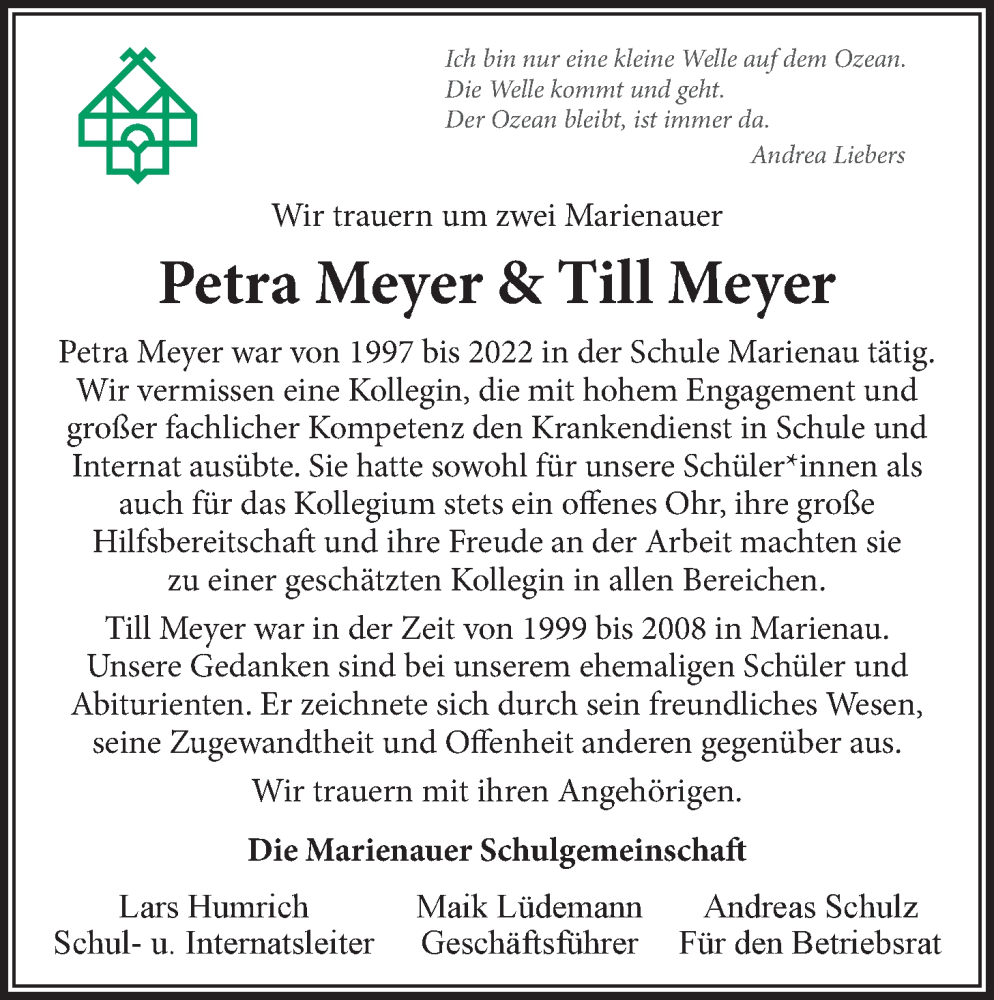  Traueranzeige für Petra Meyer vom 24.12.2022 aus LZ