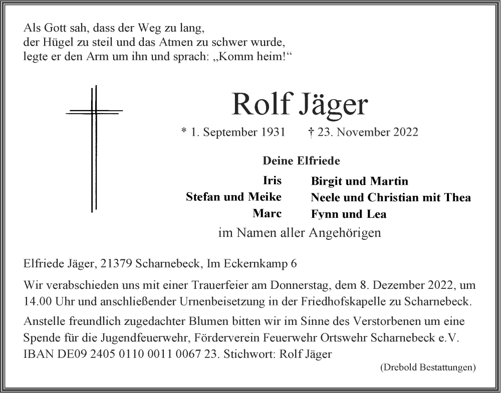  Traueranzeige für Rolf Jäger vom 03.12.2022 aus LZ