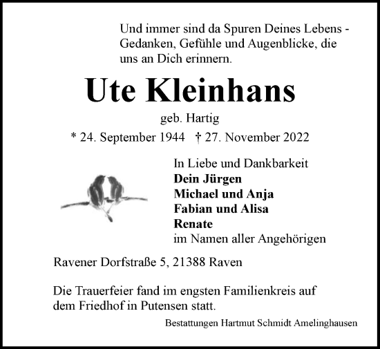 Anzeige von Ute Kleinhans von LZ
