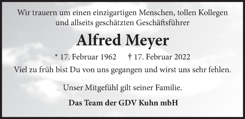  Traueranzeige für Alfred Meyer vom 26.02.2022 aus LZ