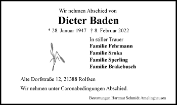 Anzeige von Dieter Baden von LZ