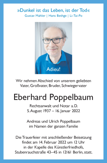 Anzeige von Eberhard Poppelbaum von LZ