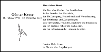 Anzeige von Günter Kruse von LZ