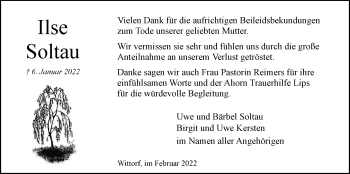 Anzeige von Ilse Soltau von LZ