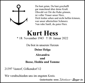 Anzeige von Kurt Hess von LZ