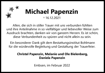 Anzeige von Michael Papenzin von LZ