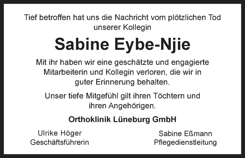  Traueranzeige für Sabine Eybe-Njie vom 29.01.2022 aus LZ