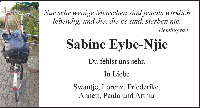  Traueranzeige für Sabine Eybe-Njie vom 29.01.2022 aus LZ