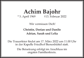 Anzeige von Achim Bajohr von LZ