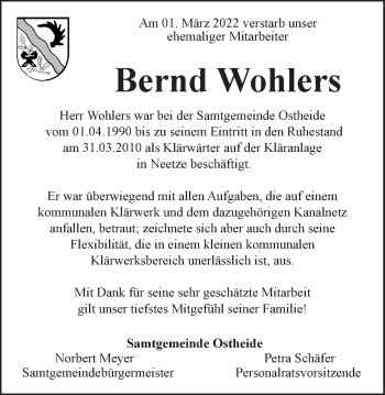 Anzeige von Bernd Wohlers von LZ