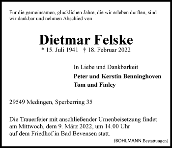 Anzeige von Dietmar Felske von LZ