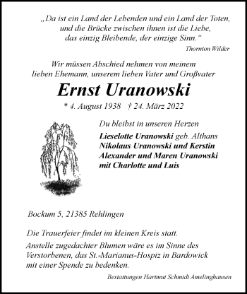 Anzeige von Ernst Uranowski von LZ