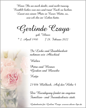 Anzeige von Gerlinde Czaya von LZ
